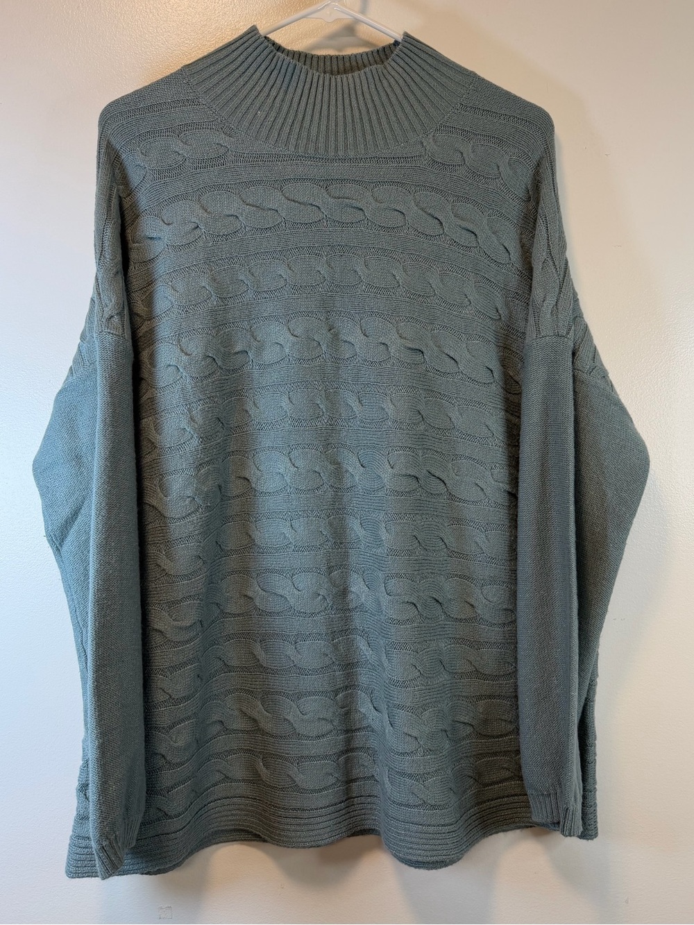 J. Jill Cable Knit Mock Turtleneck Sweater Sage Green Pullover Women’s Large